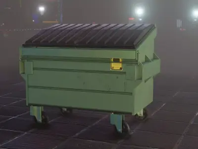 High Poly Dumpster trash can on street at night Free 3D model