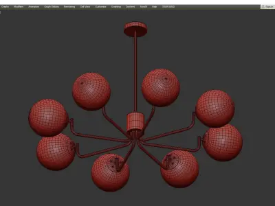 8 Head Brass and Black Chandelier with Radial Design Low-poly 3D model