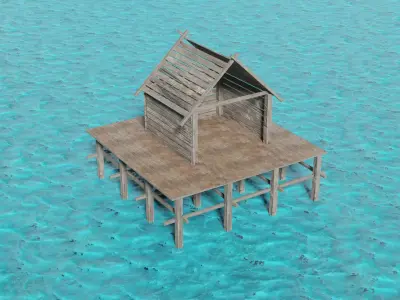 Hut on water LowPoly Free low-poly 3D model