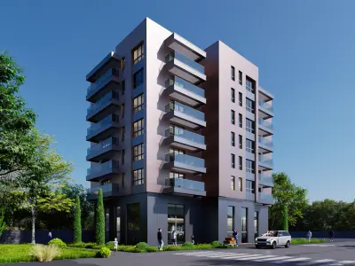 Apartment building realistic Low-poly 3D model get