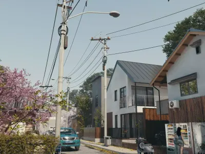 Street scene in the suburbs of Japan Low-poly 3D model