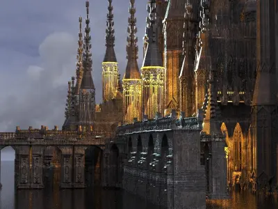 Victorian Templar Cathedral Streets Kit bash 2 3D model