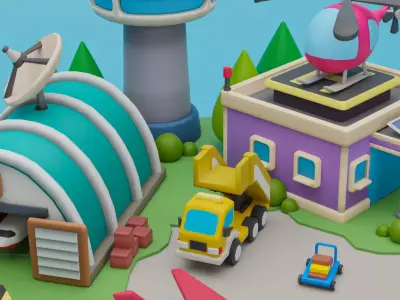 Low Poly Airport Cartoon Low-poly 3D model