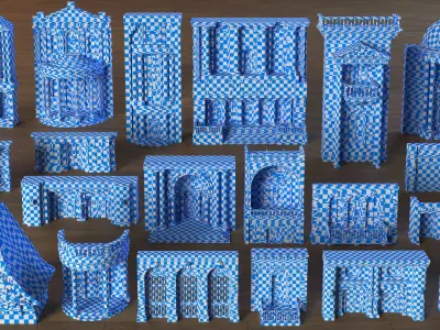 Building Facade Collection 8 - 20 pieces Low-poly 3D model