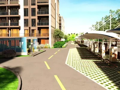 City Block with Parking and Electric Chargers 3D model