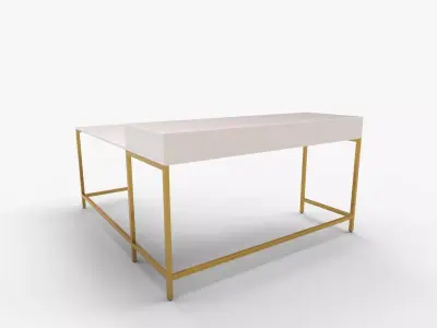 Modern Life White L Desk Charger Drawer with Gold Metal Legs 3D model