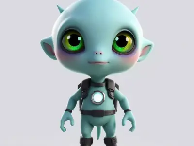  Cute Alien 3D Model Stylized Sci Fi Character for Games Low-poly 3D model