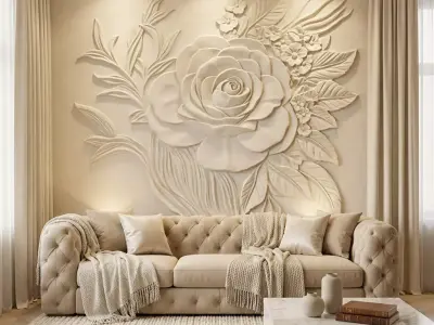 Modern floral Relief Panel Wall Decor Set STL Mural CNC 361 3D model