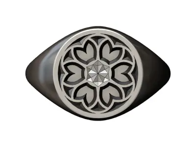 Round signet ring with gothic ornament N03 3D print model
