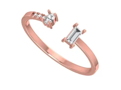 Solitaire Women Light Weight Baguette Oval stone Band Ring 3D print model