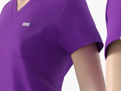  FIGS Scrub Uniform with HOKA Shoes on Woman Purple 