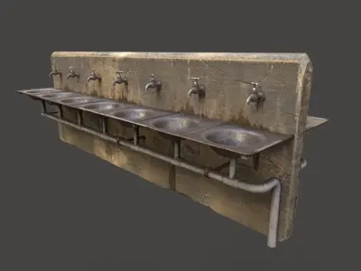 Abandoned Multiple Drinking water Taps and Sinks-Double-Sided- 3D model