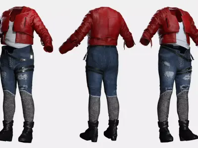 Stylized Realistic Female Outfit - Street Biker Style Low-poly 3D model