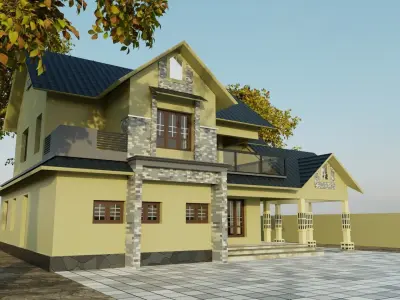 two floor house model Free low-poly 3D model