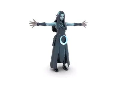 Nocturnal Forest Elf Moon Mage with Luminescent Markings Low-poly 3D model