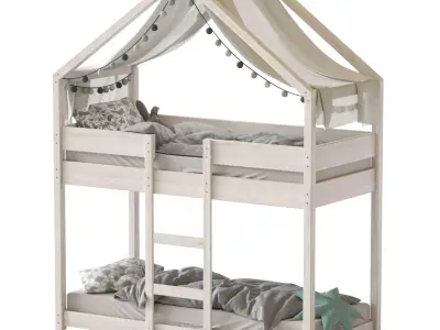 Sofie Bunk Bed House Cabin in White 3D model