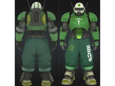 Urban Combat Robot Green Street Warrior Low-poly 3D model