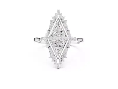 Jewelry Luxury Double Trillion Diamond Halo Statement Ring CAD 3D print model