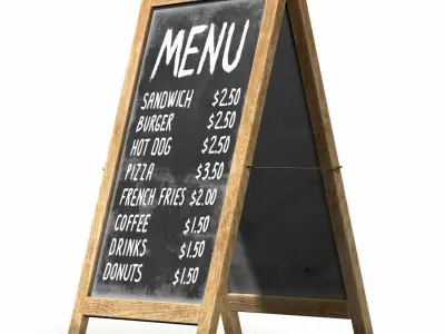 Menu board PBR Low-poly Game-Ready Low-poly 3D model