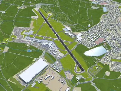 Leeds Bradford Airport 10km Low-poly 3D model