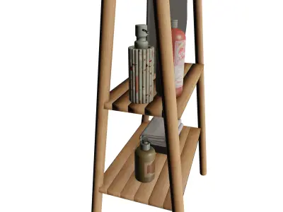 Wooden Bathroom Ladder Shelf with Towel Bar 3D model