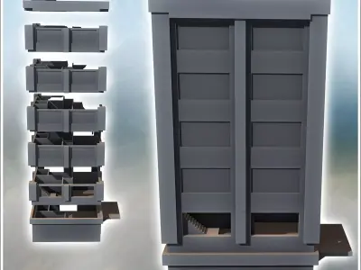 Modern flat roof building with platform with destroyed awning 23 3D print model