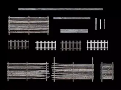 Wooden Fence Low-poly 3D model