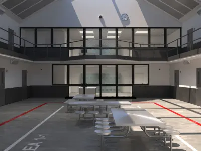 Prison 1 cell with tables and chairs 3D model