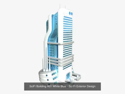 10 Sci Fi Buildings Collection A - White Blue - Exterior Design 3D Model Pack