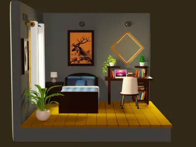 Isometric Bed Room B Low-poly 3D model