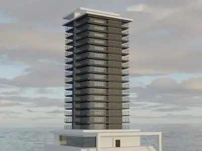  Modern Apartment Building 3D Model Low-poly 3D model