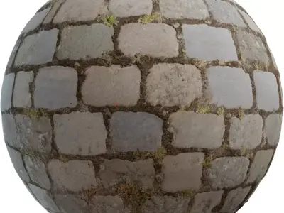 Weathered Granite Setts With Moss PBR Texture Texture