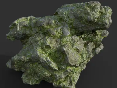 Low poly Damaged Mossy Rock B 190430 Low-poly 3D model