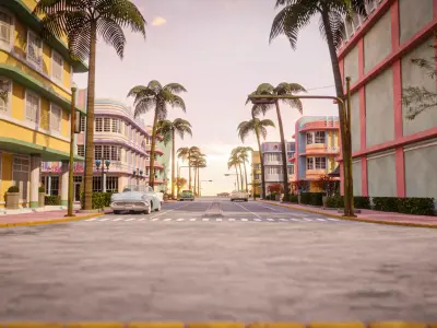 MIAMI VICE CITY ART DECO DEMO CITY SCENE AND ALL THE ASSET 3D Model Pack