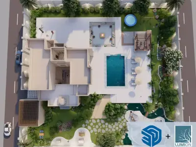 SKP and LUMION- Contemporary Villa with landscape 3D model