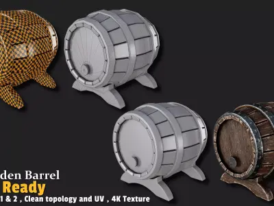 Wooden Barrel Game Ready VOL01 Low-poly 3D model