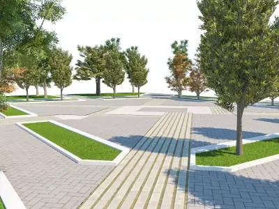 Modern Geometric Park Plaza 3D Landscape Model Low-poly 3D model