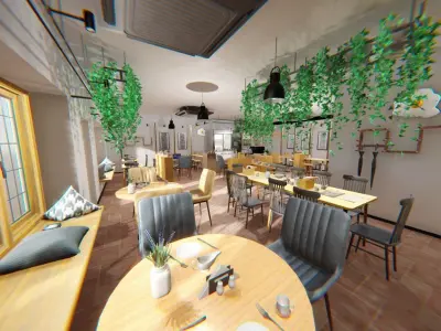 Coffee shop - interior and props Low-poly 3D model