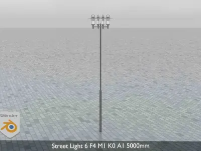 Street Light 6 F4 M1 K0 A1 5000mm Low-poly 3D model