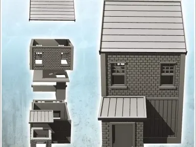 Brick house with entrance annex 1 - Modern WW2 WW1 World War Dia 3D print model