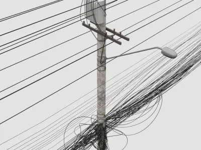 Urban Power Pole with Complex Wires Realistic 3D Model 3D model