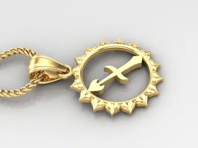Sun Sagittarius Light Gold Pendant Version 7 3D print model
