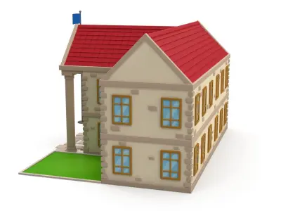 Cartoon school Low-poly 3D model