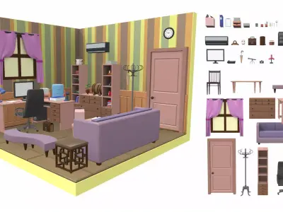 Isometric cartoon office room 04 3D model