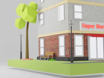 Supermarket Low Poly Diorama 001 Low-poly 3D model