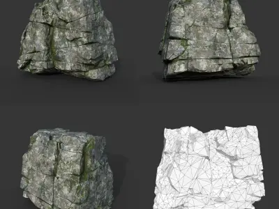 Low poly Mossy Cracked Modular Rock 220106 Low-poly 3D model