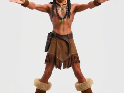 Tribal Warrior Character Rigged and Animated Low-poly 3D model