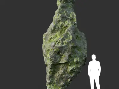 Low poly Damaged Mossy Rock A 190430 Low-poly 3D model