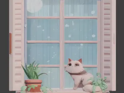 Lo-Fi Bedroom Window 3D Model V02 Low-poly 3D model