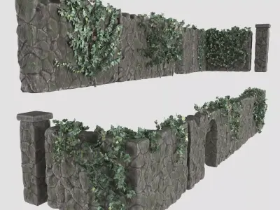Stone wall with ivy 3D model